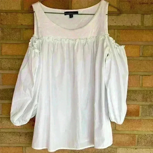 Weekend MaxMara Canasta cotton cold shoulder 3/4 Puff sleeve white top - Picture 2 of 8